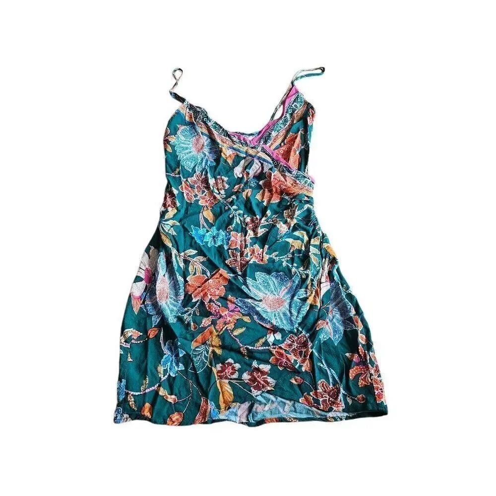 Urban outfitters juniors Sz XS green pink multicolor linen blend mini dress